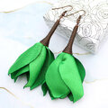 zielone kolczyki z tkaniny kwiaty silk