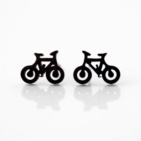Mini kolczyki wkrętki - rowerki - stal - czarne