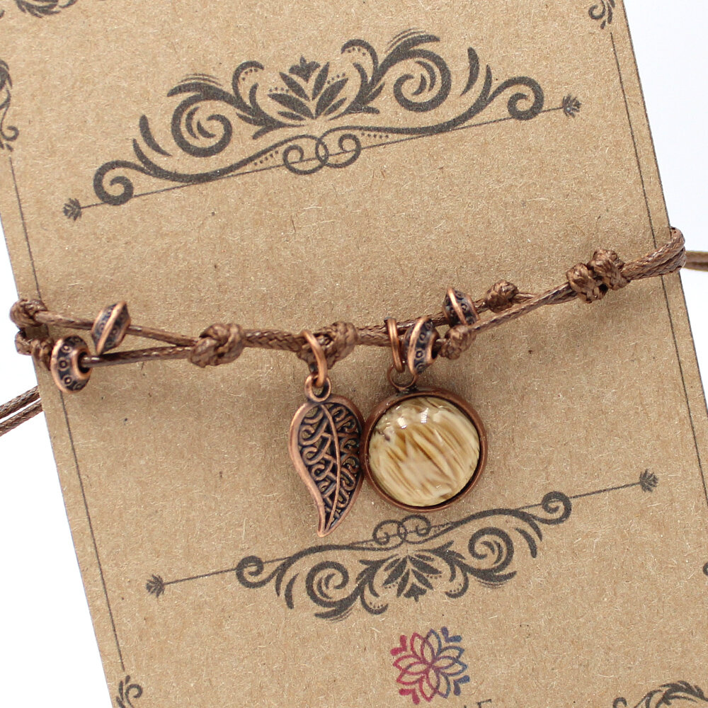 Bransoletka sznurek listek miedź boho Bransoletka sznurek listek miedź boho
