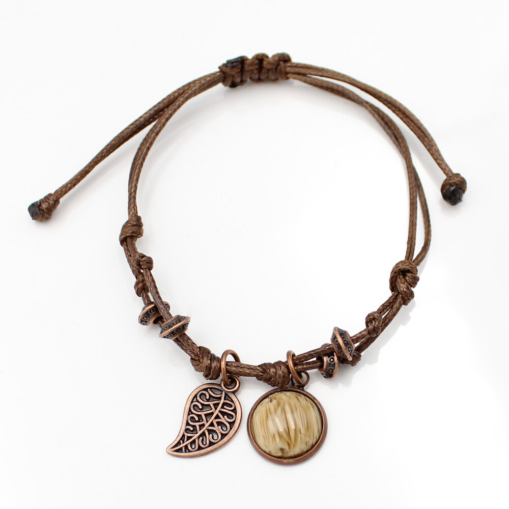 Bransoletka sznurek listek miedź boho Bransoletka sznurek listek miedź boho