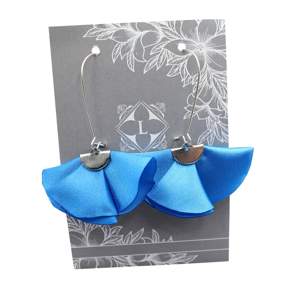 Długie niebieskie materiałowe kolczyki wachlarze silk Długie niebieskie materiałowe kolczyki wachlarze silk