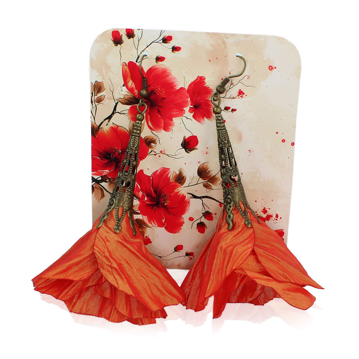 Długie kolczyki kwiaty Lume Design pomarańczowe żółte antyczny brąz