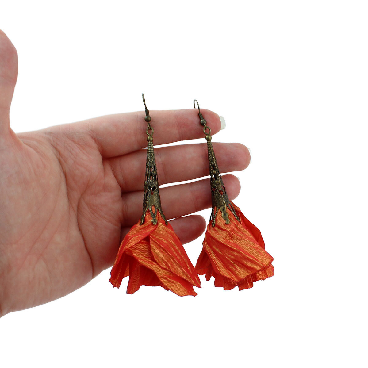 Długie kolczyki kwiaty Lume Design pomarańczowe żółte antyczny brąz