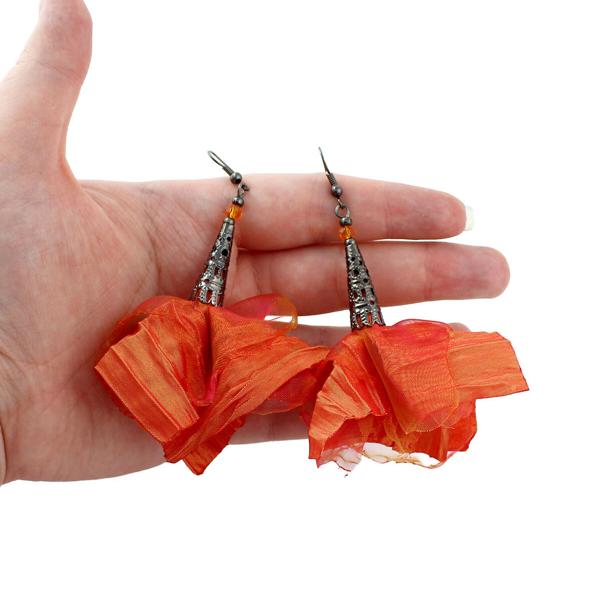 Kolczyki kwiaty Lume Design pomarańczowy różowy żółty Długie kolczyki kwiaty Lume Design pomarańczowe multikolor czarne wykończenie