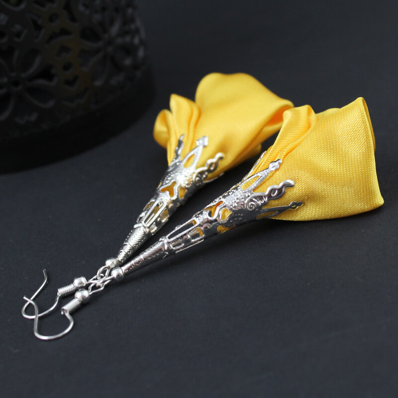 Długie Kolczyki Materiałowe Kwiaty Silk Żółte Długie Kolczyki Materiałowe Kwiaty Silk Żółte