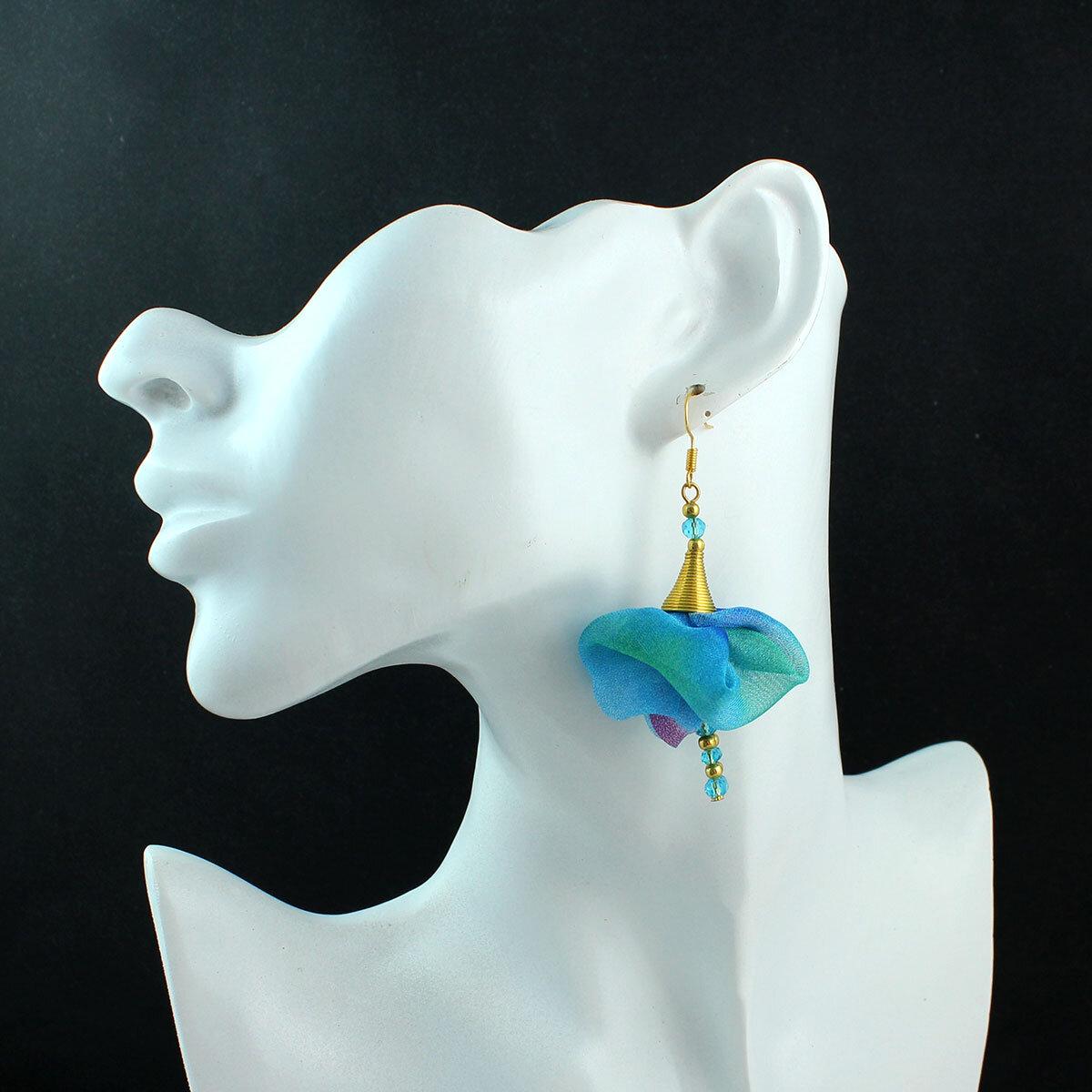 Kolczyki Kwiaty Niebieskie Multikolor Kryształki – Lume Design