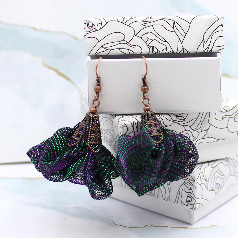 Ażurowe mieniące kolczyki Silk miedź boho Ażurowe mieniące kolczyki Silk miedź boho