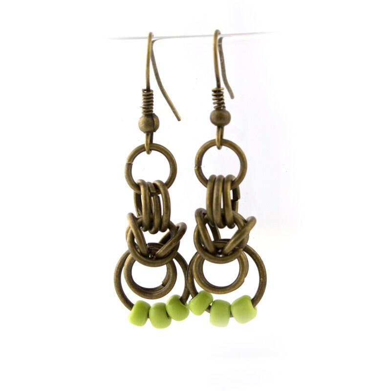 Kolczyki Chainmaille Wiszące Zielone Kolczyki Chainmaille Wiszące Zielone