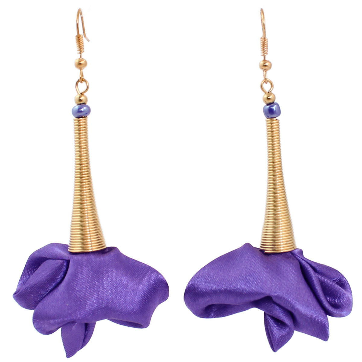 Długie kolczyki kwiaty fioletowe satynowe złote bigle Lume Design
