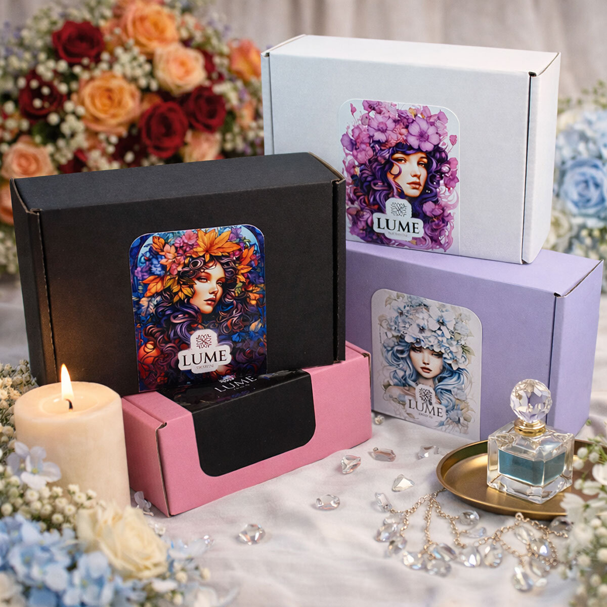 Długie, wiszące kolczyki materiałowe w kształcie kaskadowych kwiatów. Asymetryczne płatki z tkaniny w kolorze fuksji