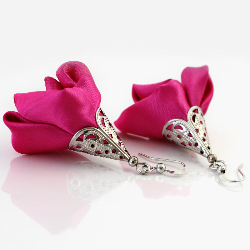 Kolczyki Kwiaty Silk Fuksja Kolczyki Kwiaty Silk Fuksja