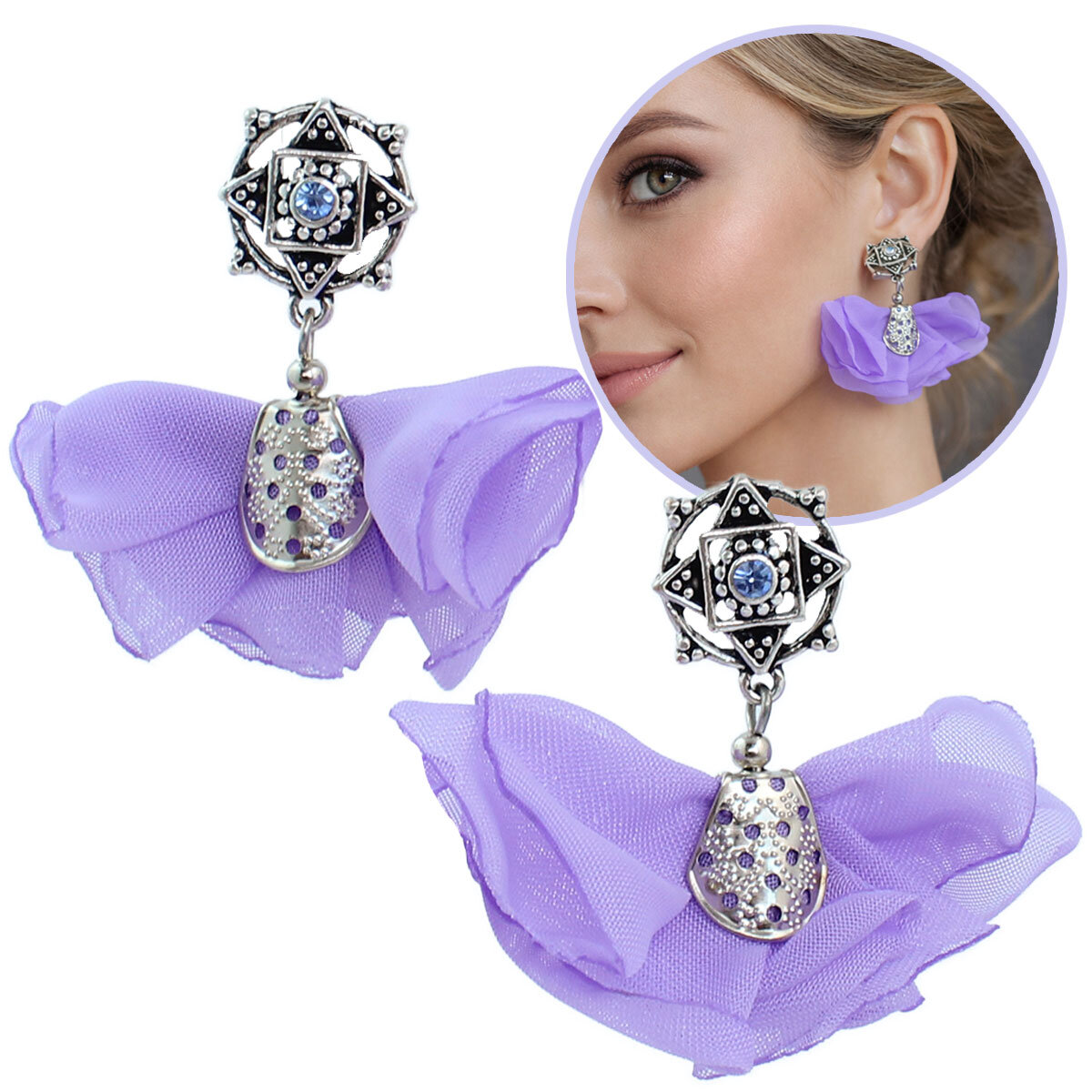 Lekkie Kolczyki Kwiaty Lawendowe Wrzosowe – Rękodzieło