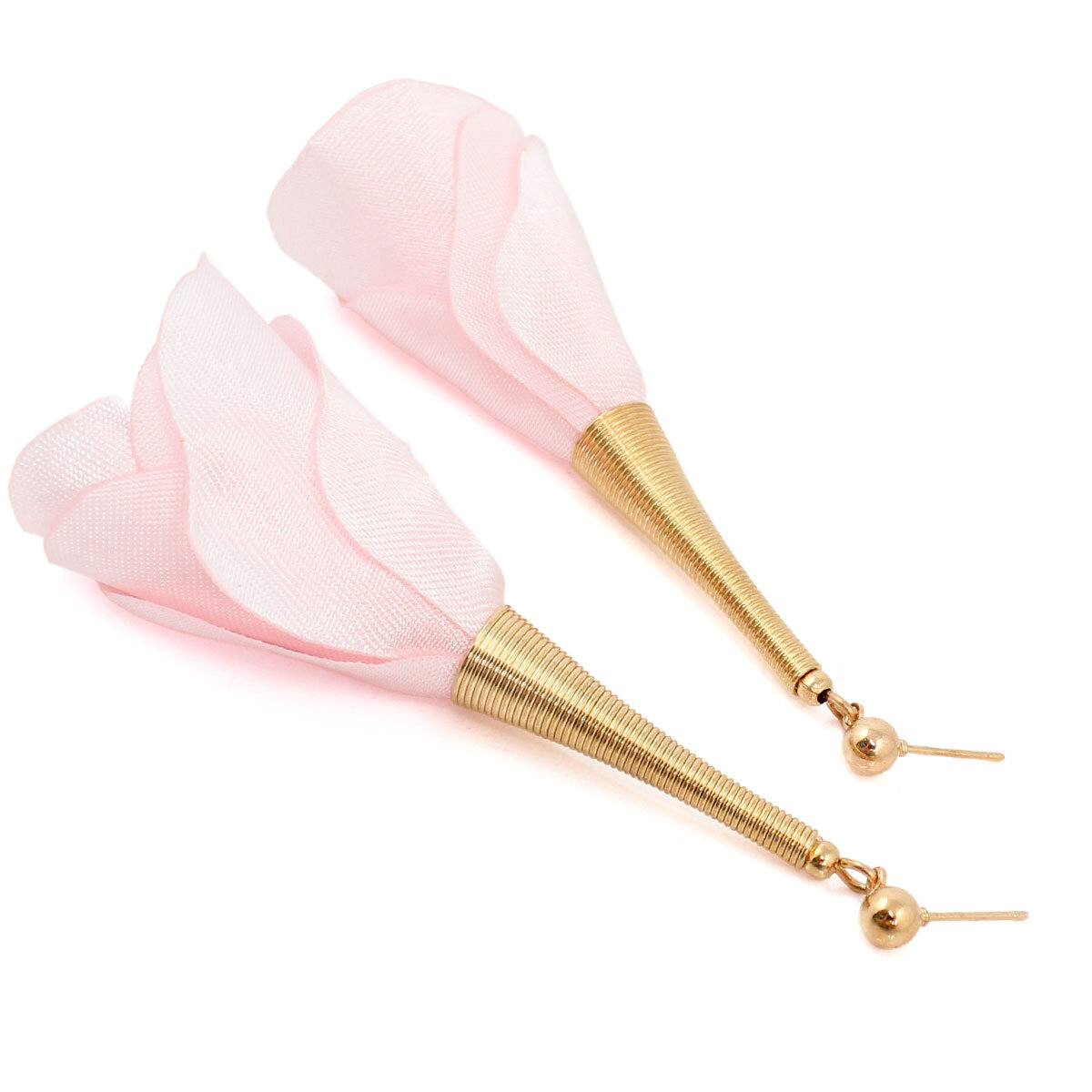 Kolczyki z tkaniny pastelowy róż lekkie długie handmade złote