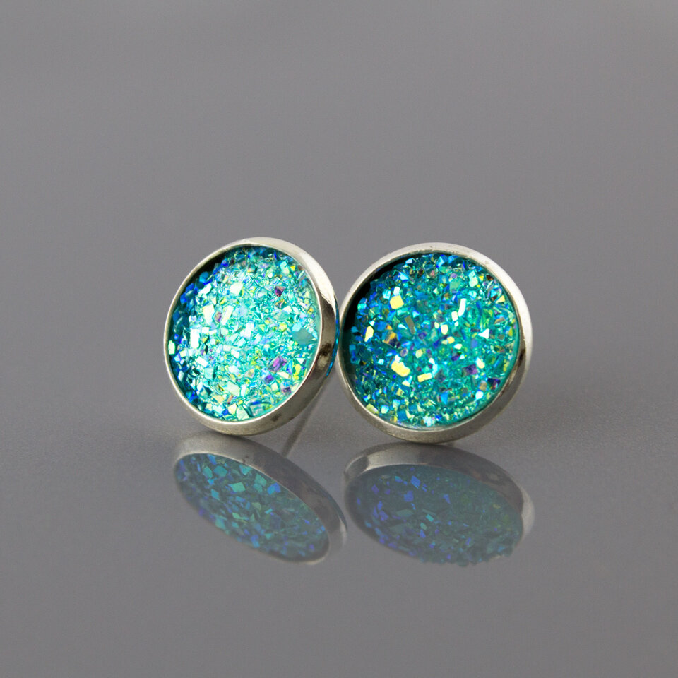 Kolczyki Wkrętki Błyszczące Turkusowe