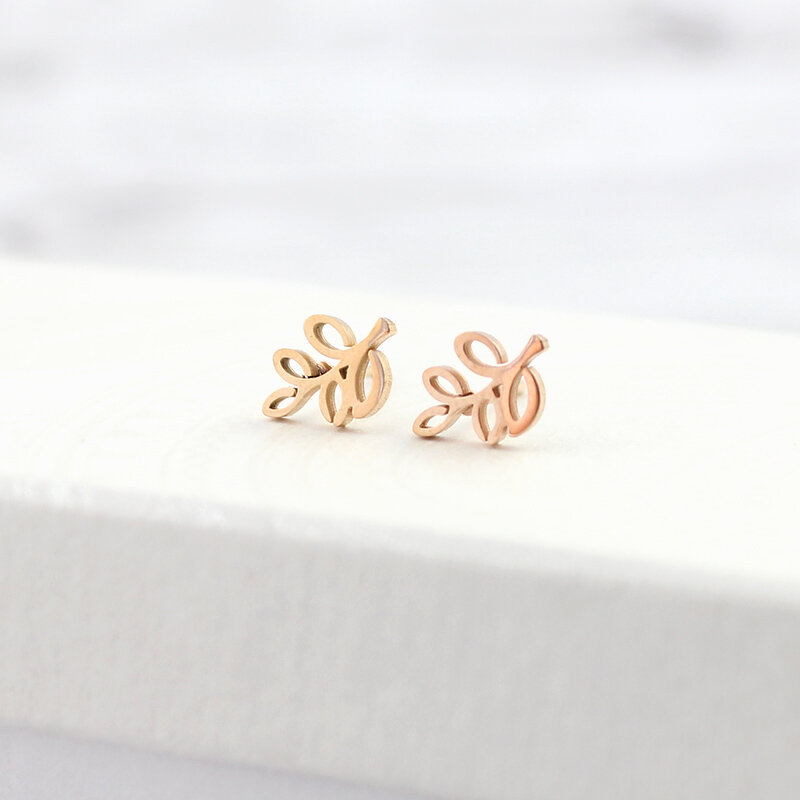 Kolczyki Wkrętki Listki Rose Gold - Stal Kolczyki Wkrętki Listki Rose Gold - Stal