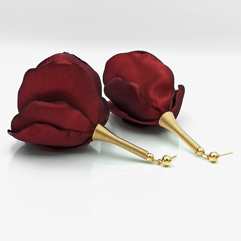Kolczyki z Tkaniny Kwiaty Silk Ciemne Bordowe Kolczyki z Tkaniny Kwiaty Silk Ciemne Bordowe