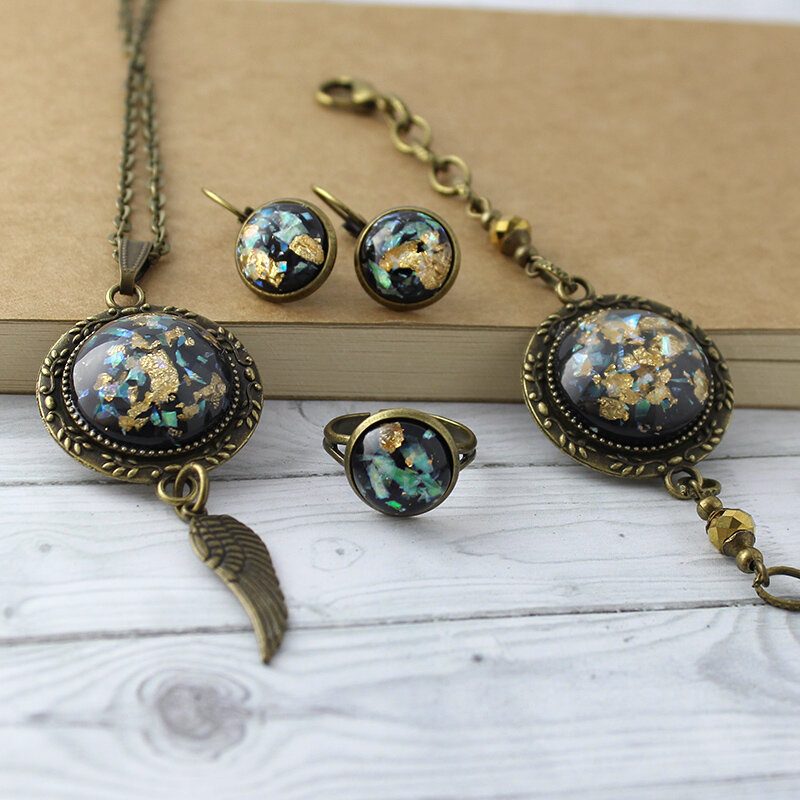 Komplet Antique Black & Gold - Medalion / Kolczyki / Pierścionek / Bransoletka Komplet Antique Black & Gold - Medalion / Kolczyki / Pierścionek / Bransoletka