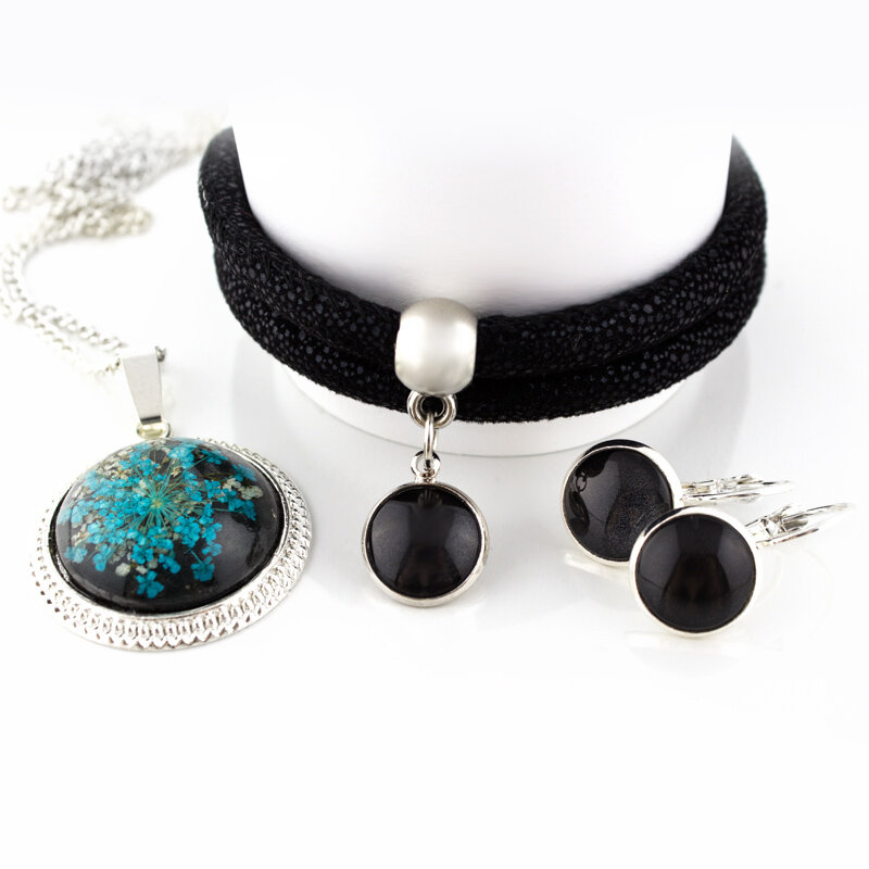 Komplet Black Glam medalion kolczyki bransoletka Komplet Black Glam medalion kolczyki bransoletka