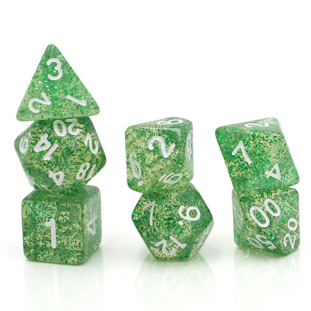 Zestaw kości RPG Emerald Dust zielone z brokatem