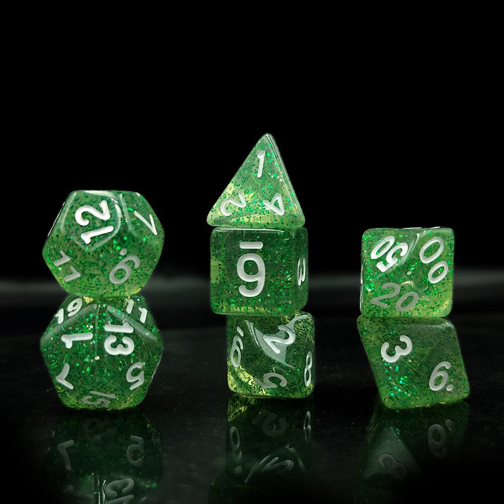 Zestaw kości RPG Emerald Dust zielone z brokatem