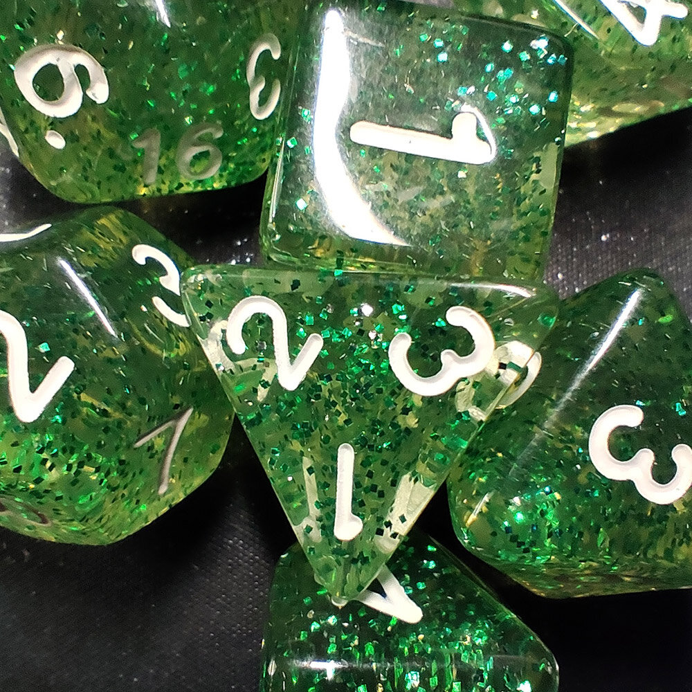 Zestaw kości RPG Emerald Dust zielone z brokatem