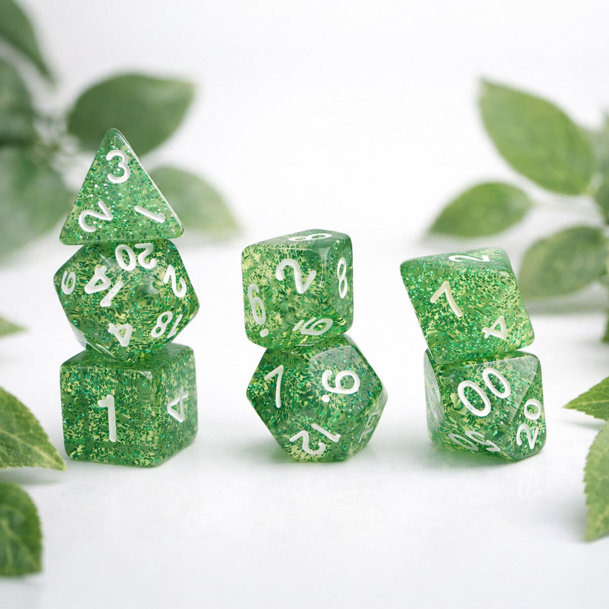 Zestaw kości RPG Emerald Dust zielone z brokatem