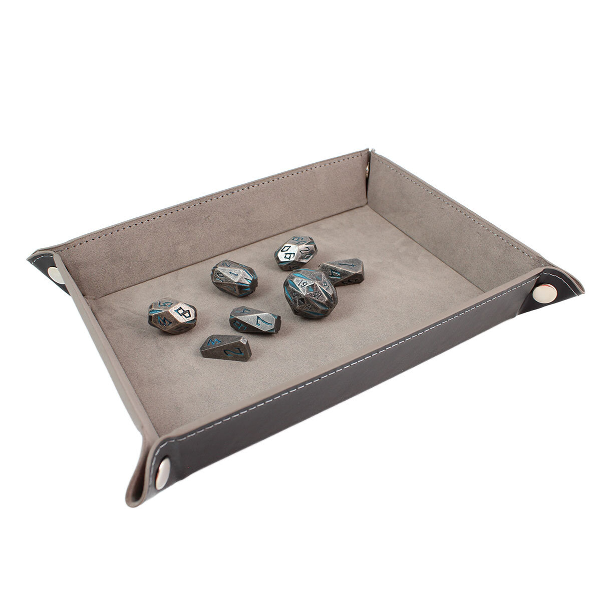 Zestaw ciężkich metalowych kości RPG Ancient Monolith Stonehenge świecące niebieskie runy