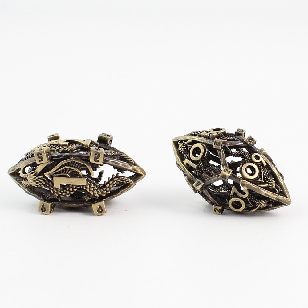 Metalowe ażurowe kości RPG w kształcie smoczych jaj ze wzorem chińskiego smoka | Kości Metalowe Serpent Dragon Eggs Lume Design
