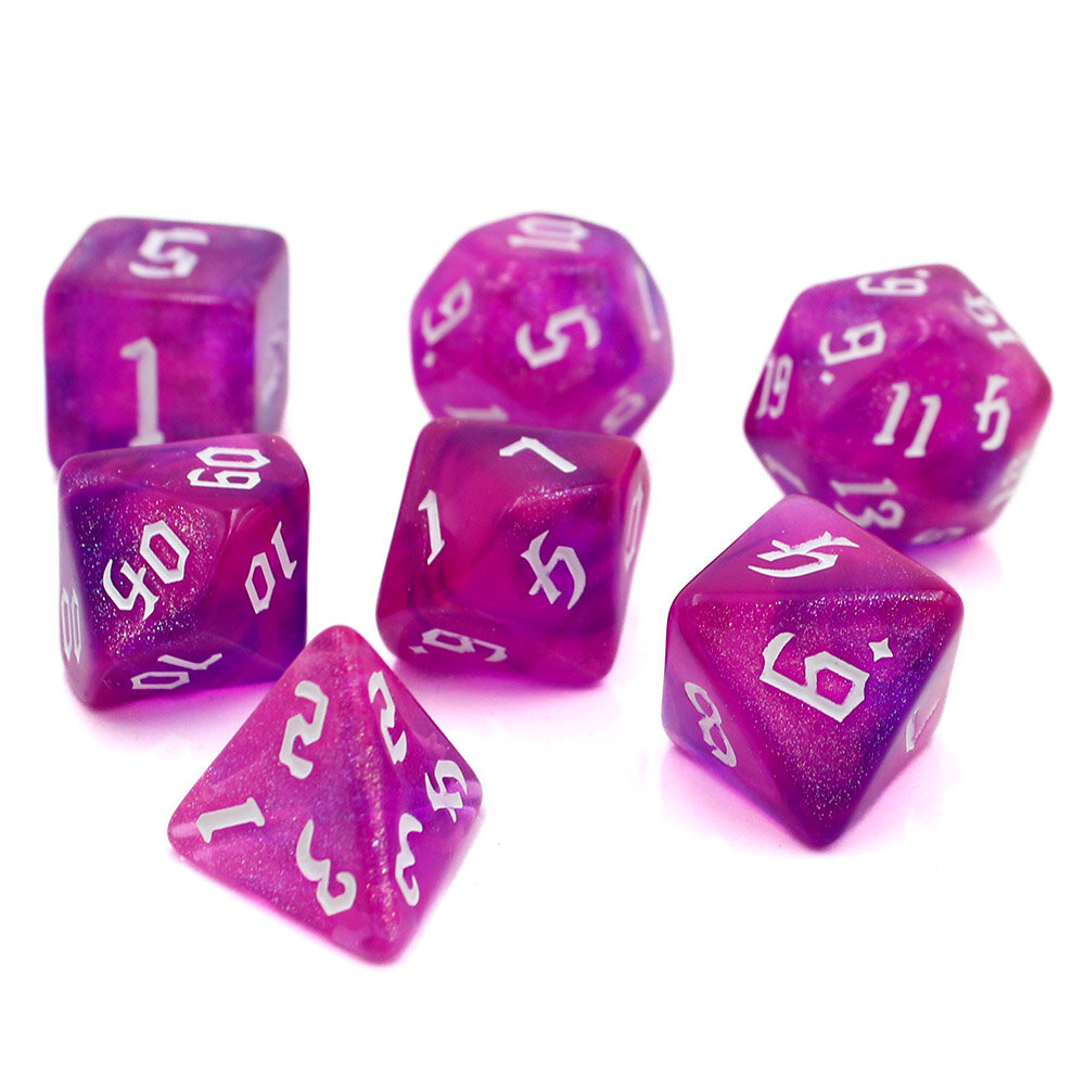 Zestaw kości RPG Magenta Nebula różowo-fioletowe z brokatem