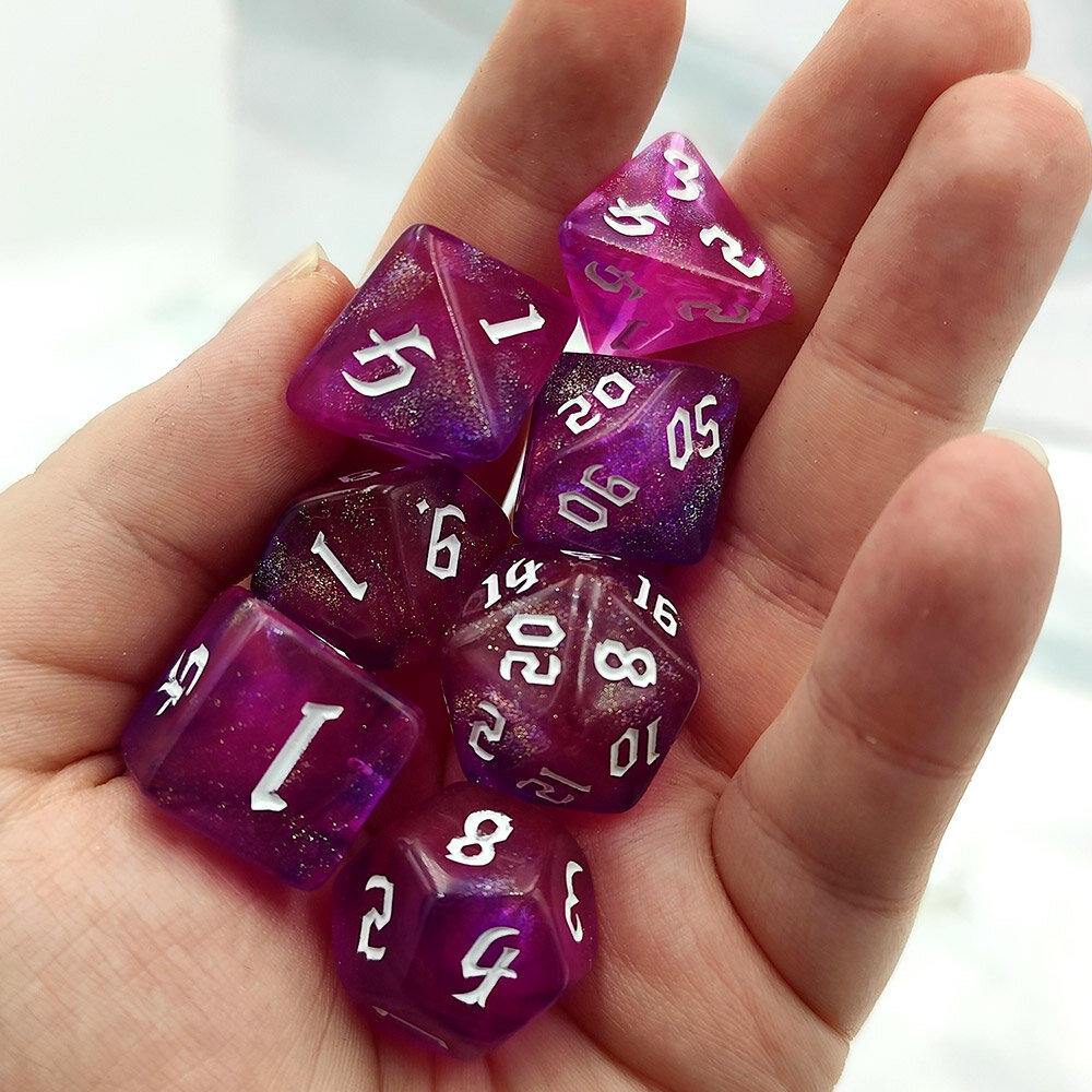 Zestaw kości RPG Magenta Nebula różowo-fioletowe z brokatem