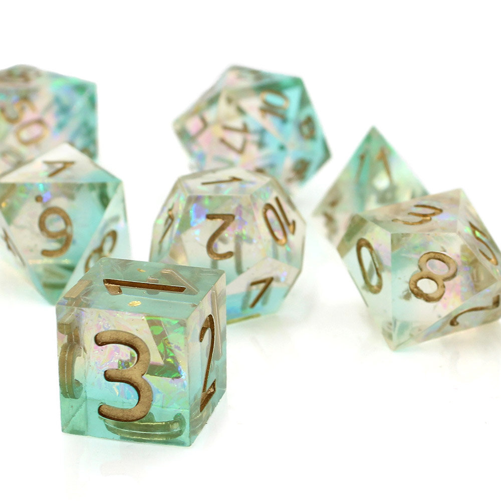 Zestaw kości RPG Sharp Edge Aurora Mint miętowe holograficzne