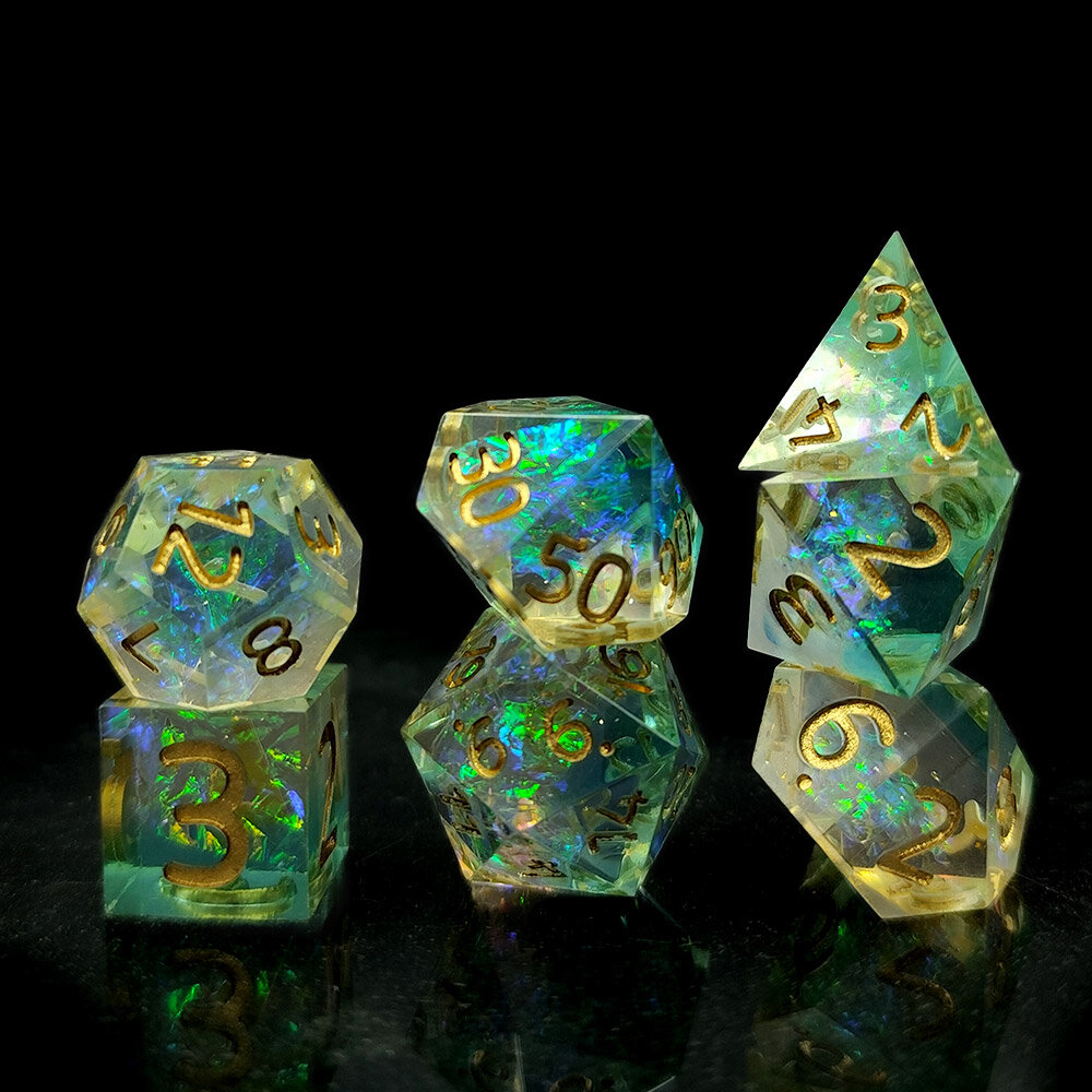 Zestaw kości RPG Sharp Edge Aurora Mint miętowe holograficzne