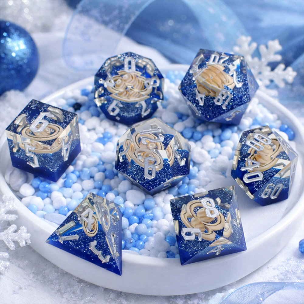 Kości żywiczne ostre krawędzie motyw kosmosu Zestaw kości RPG Sharp Edge Cosmic Orbit z planetami w środku