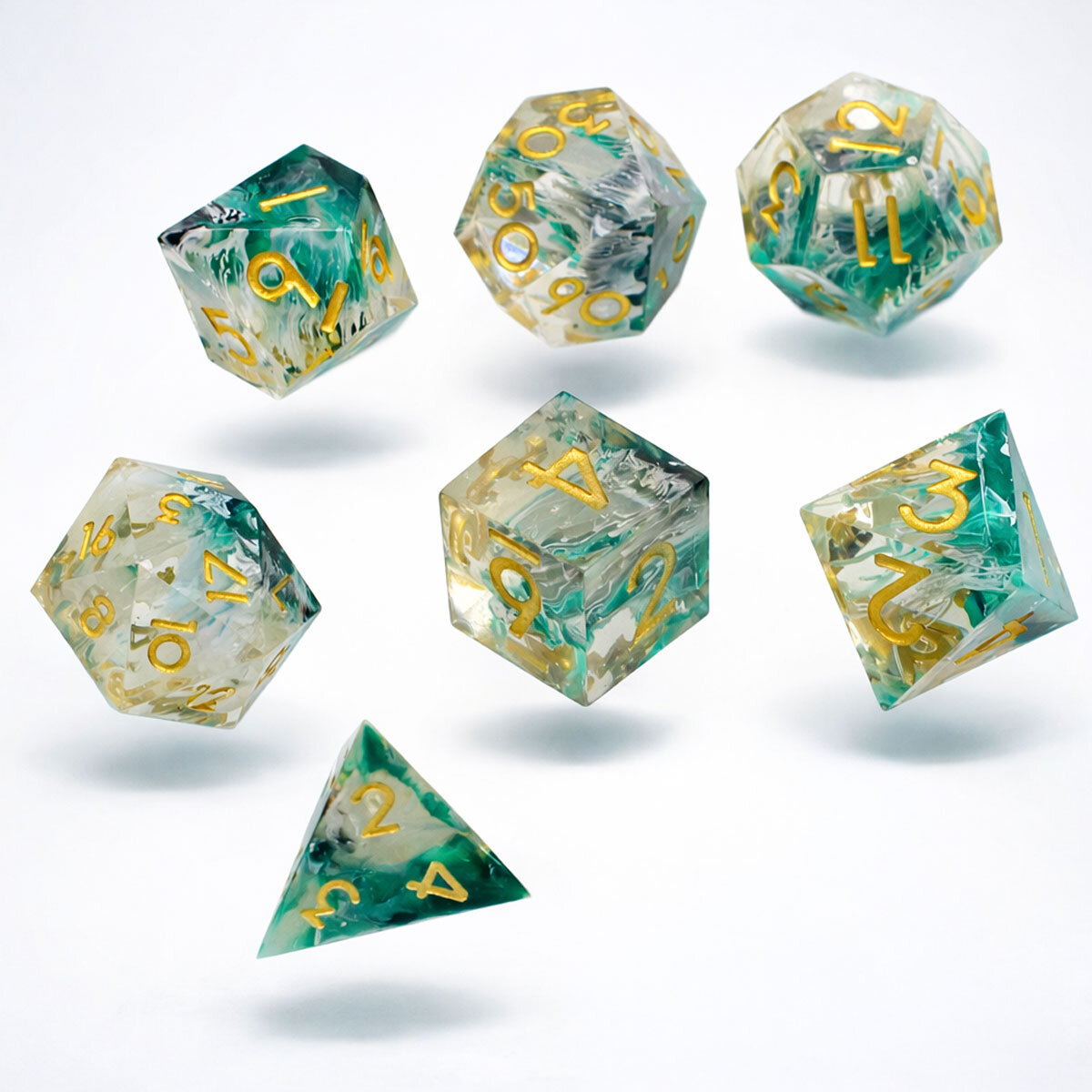 Zestaw kości RPG Sharp Edge Phantom Green z żywicy