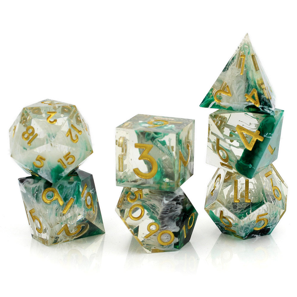 Zestaw kości RPG Sharp Edge Phantom Green z żywicy