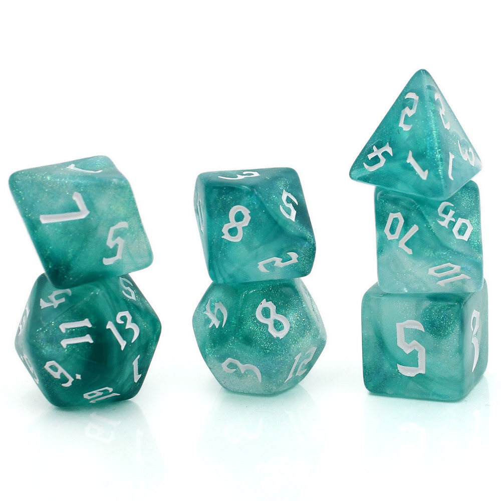 Zestaw kości RPG Oceanic Shimmer turkusowe z brokatem
