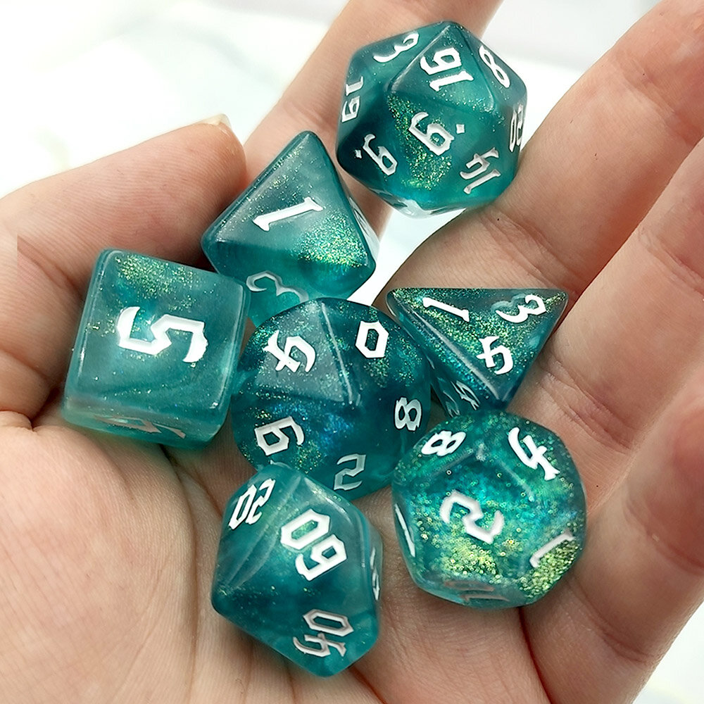 Zestaw kości RPG Oceanic Shimmer turkusowe z brokatem