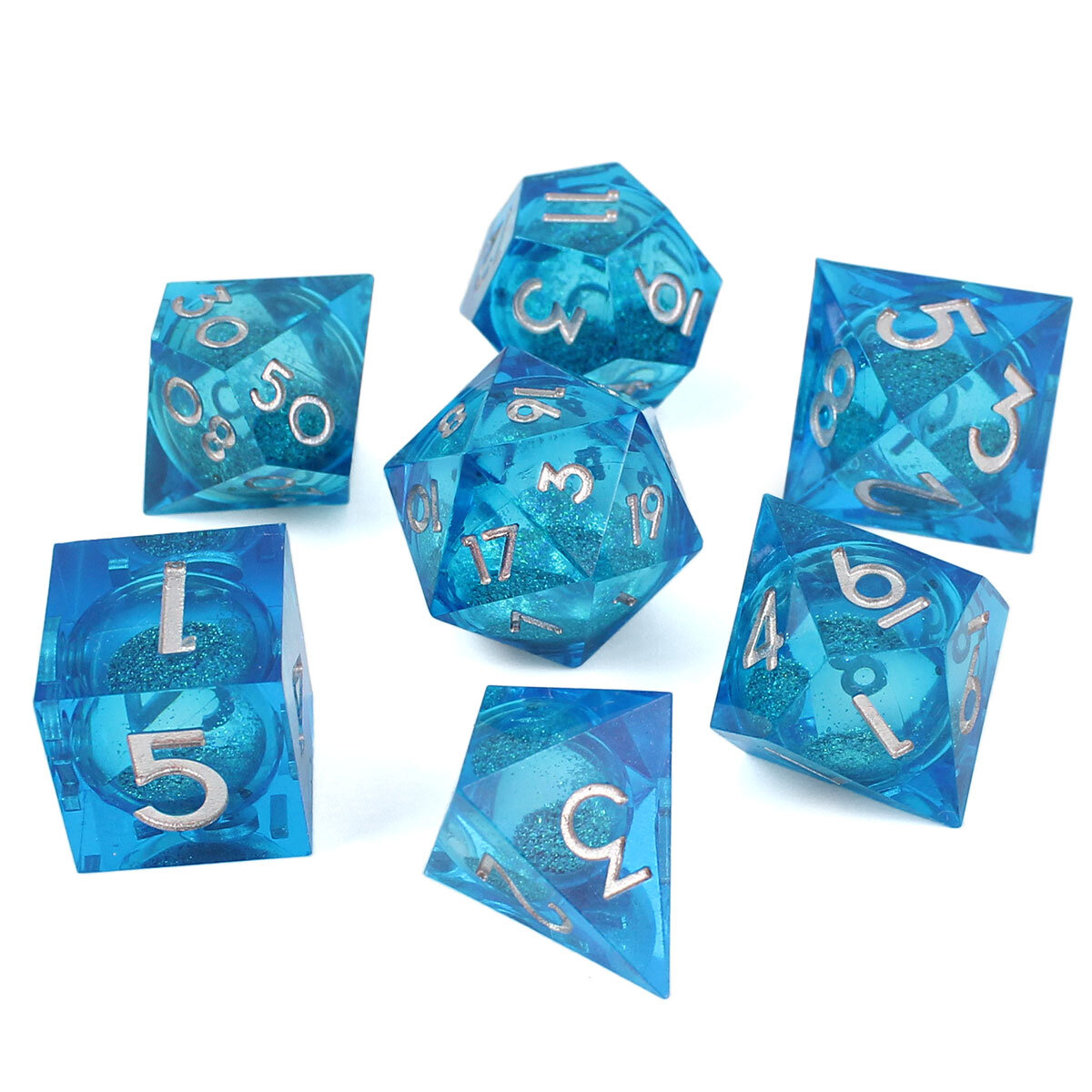 Zestaw niebieskich kości RPG Mana Potion Liquid Core z wirującym pyłkiem