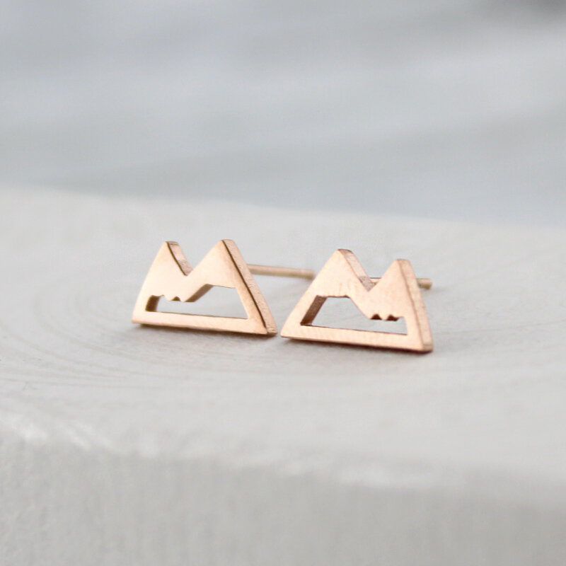 Mini kolczyki wkrętki - góry - stal - Rose Gold