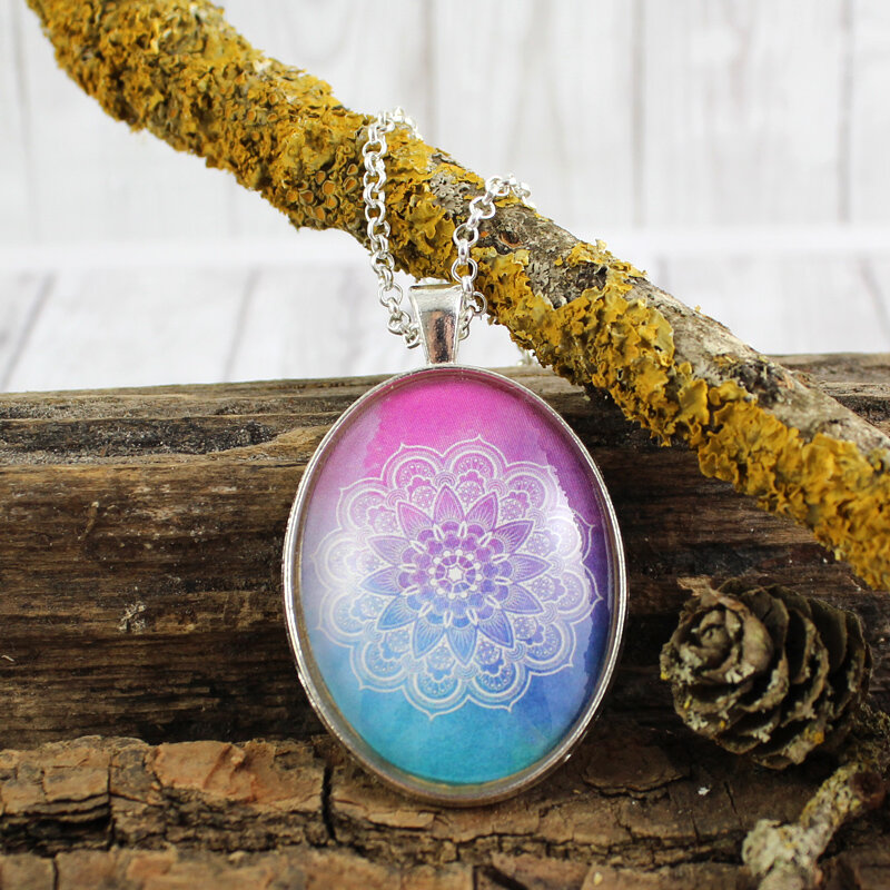 Duży szklany wisior Mandala Amulet Duży szklany wisior Mandala Amulet
