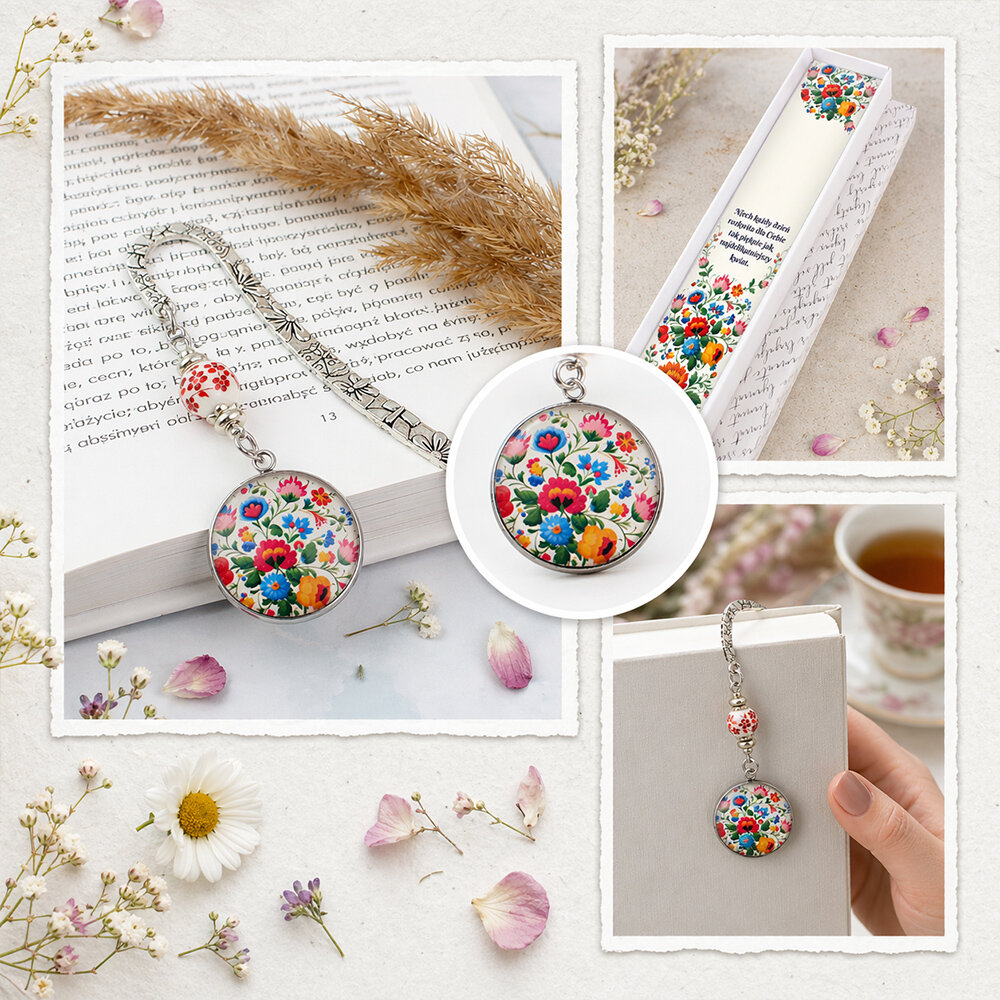 Zakładka do książki Ludowe Kwiaty Folk Prezent Nauczyciela