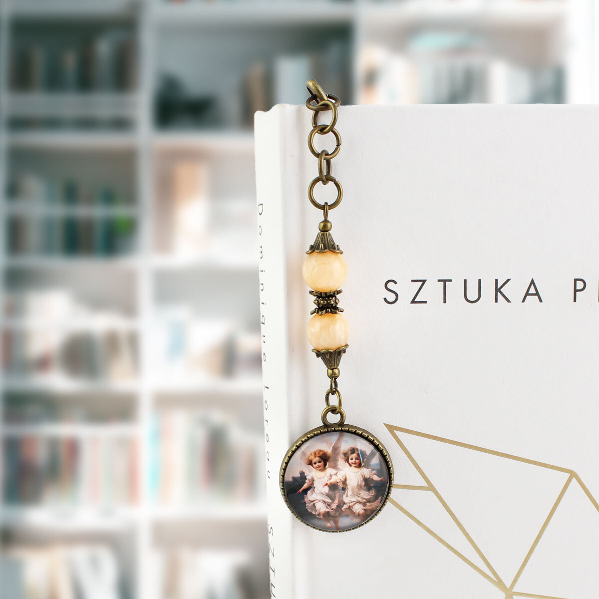 Zakładka z aniołkami i ptaszkami do książki – marmur, retro, vintage Zakładka do książki z aniołkami w stylu vintage retro