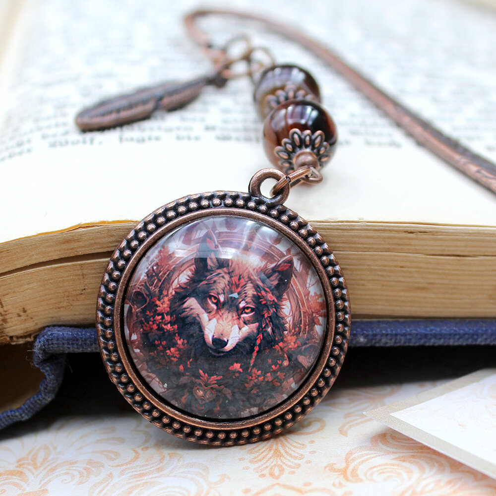 Zakładka do książki wilk wolf shaman boho bohemian agat Zakładka do książki wilk wolf shaman boho bohemian agat