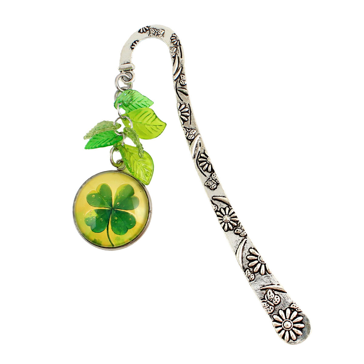 Zakładka do książki czterolistna koniczynka – talizman na szczęście – prezent amulet Zakładka do książki z czterolistną koniczynką na szczęście i akrylowymi listkami