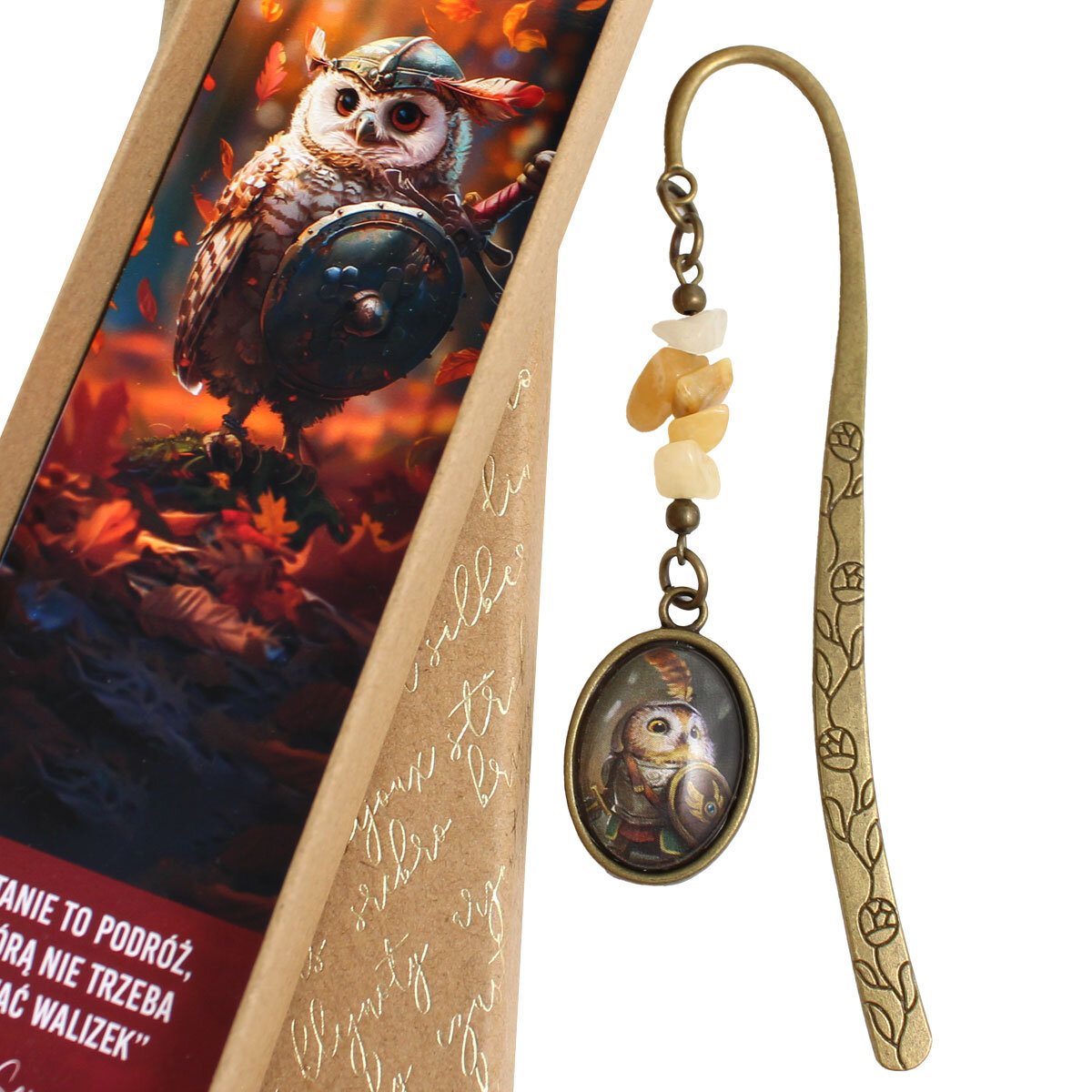 zakładka do książki sowa rycerz jesień fantasy jadeit prezent dla czytelnika zakładka do książki sowa rycerz jesień fantasy jadeit prezent dla czytelnika