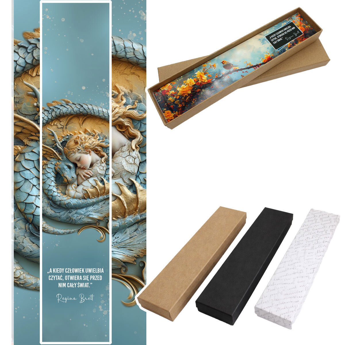 Zakładka do książki smok i księżniczka fantasy prezent rebrna zakładka do książki z trzonem w kształcie smoka, szklanymi kryształkami oraz zawieszką z grafiką śpiącej księżniczki i smoka