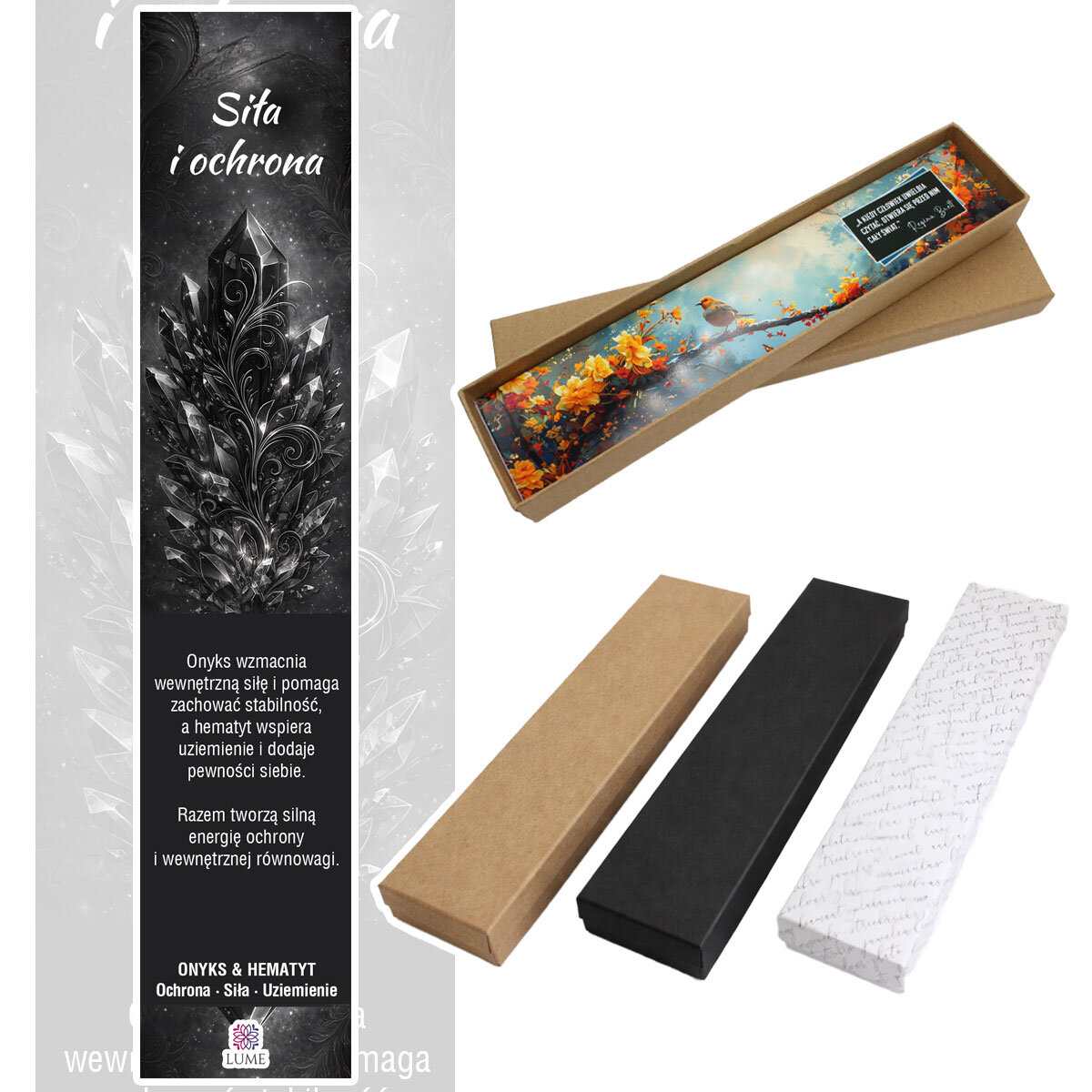 Zakładka do książki cienka delikatna Onyks Hematyt Siła