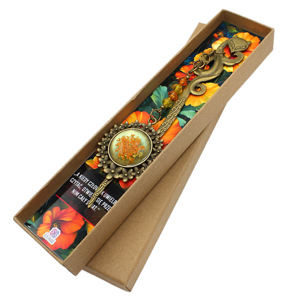 zakładka do książki z prawdziwymi kwiatami w żywicy żółta jesienna upominek