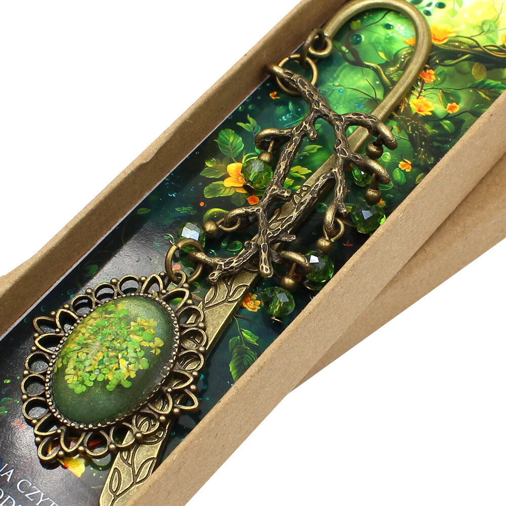 zakładka do książki z prawdziwymi kwiatami w żywicy żółta jesienna upominek