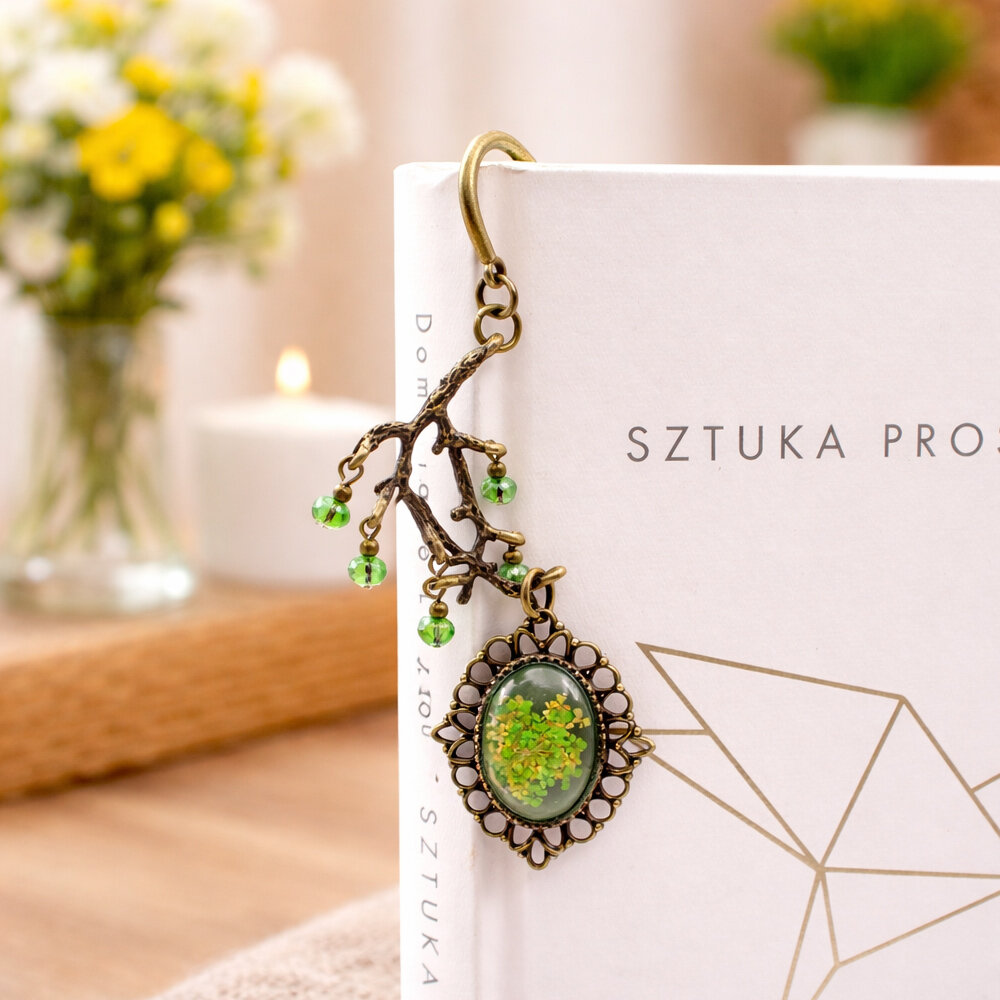 zakładka do książki z prawdziwymi kwiatami w żywicy żółta jesienna upominek